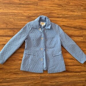 Talbots Light Blue Teal Women Quilted Jacket Coat Sz Small Button down beautiful